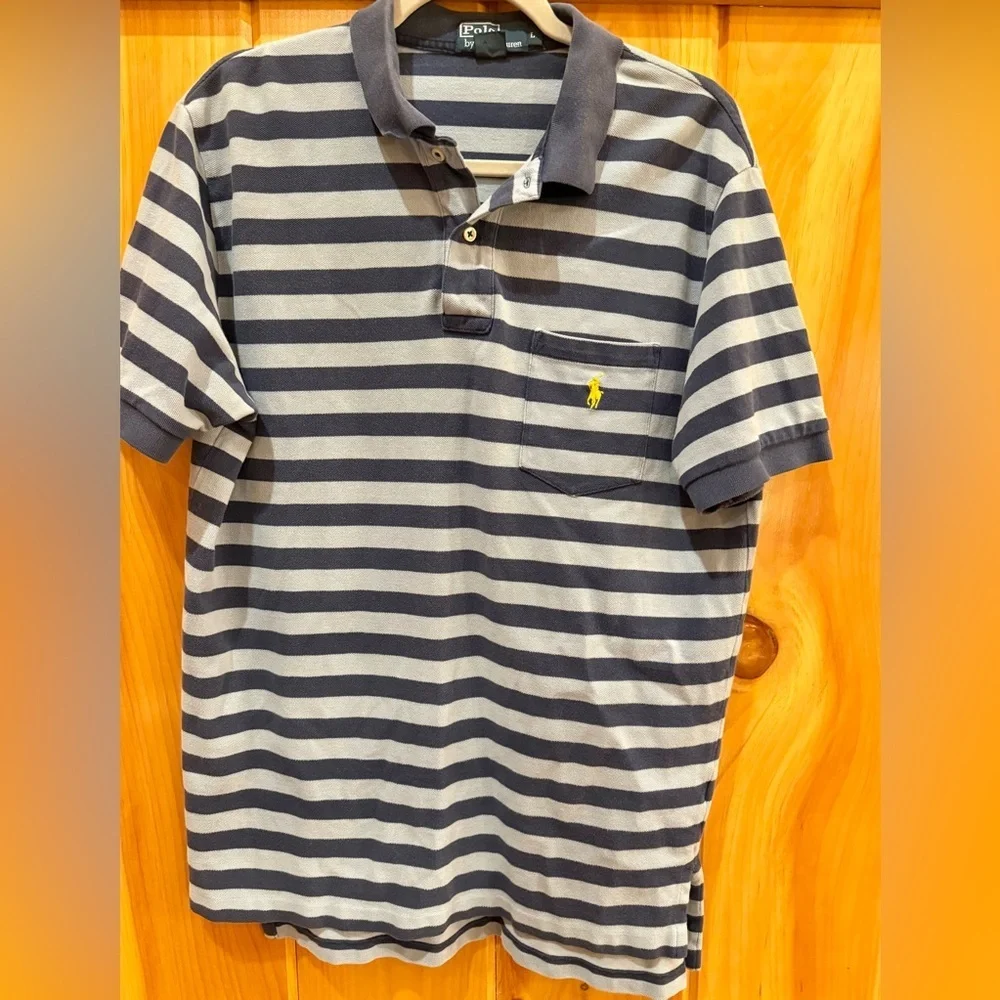 Polo Ralph Lauren Classic Striped Polo Shirt‎ Preppy Pony Large, blue light blue
